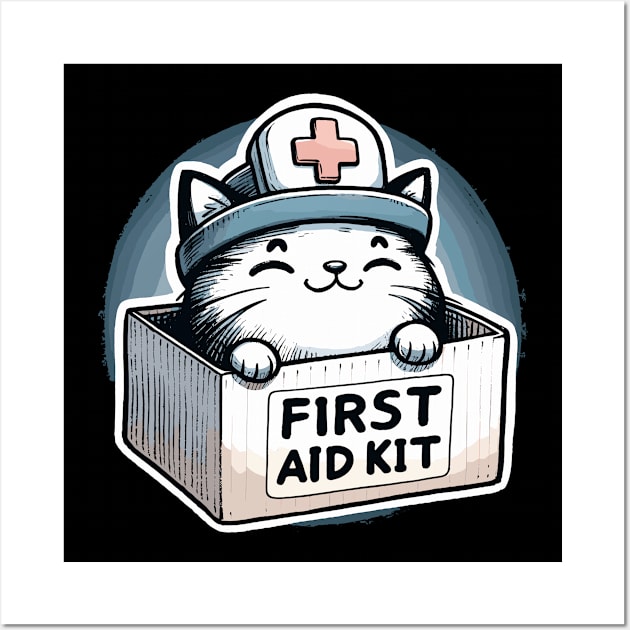 First Aid Kit Cute Cat Wall Art by DoodleDashDesigns